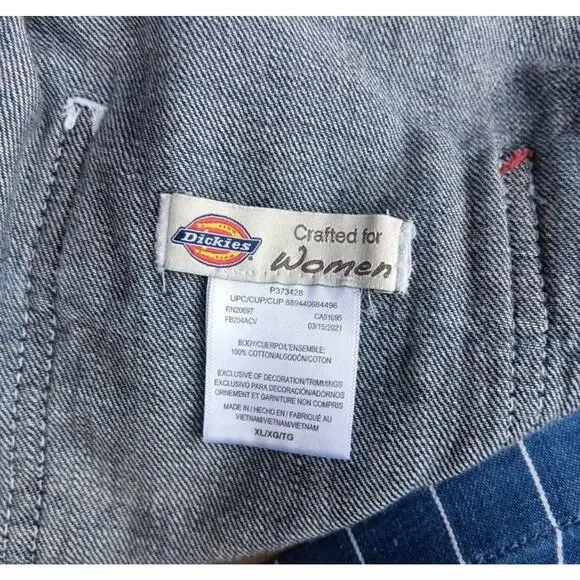 Dickies Womens Size XL Blue Jean Denim Y2K 90s Bibs Overalls Shortalls Utility - Picture 3 of 4